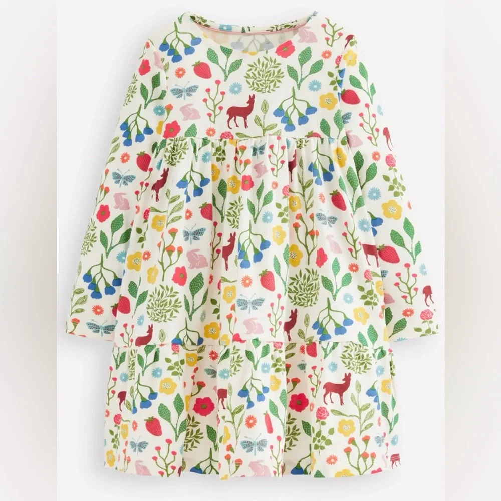 Mini Boden Woodland Long Sleeve Twirly Dress Girls Size 7-8
